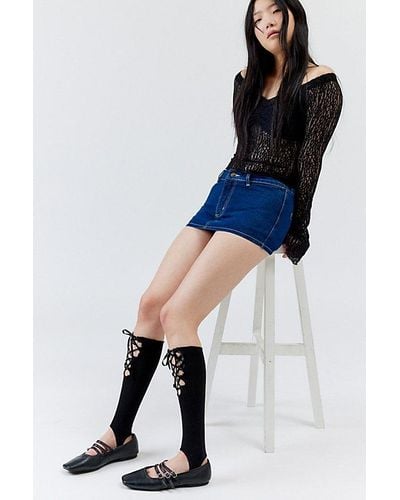 Urban Outfitters Ribbed Lace-Up Stirrup Leg Warmers - Blue