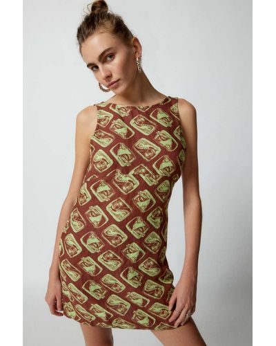 Urban Outfitters Uo Charlotte Linen Printed Shift Dress - Brown