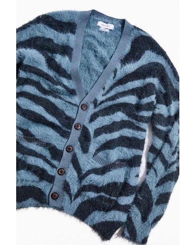 Urban Outfitters Uo Fuzzy Tiger Print Cardigan - Blue
