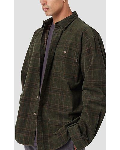 Barney Cools Cabin 2.0 Recycled Cotton Corduroy Plaid Shirt Top - Black