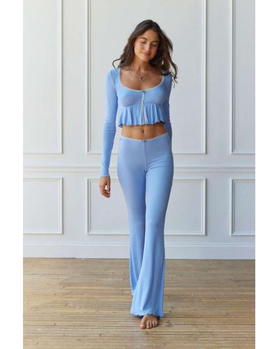 Out From Under Sweet Dreams Lace-trim Lounge Pants In Sky,at Urban Outfitters - Blue