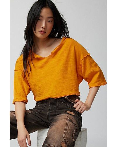 Urban Outfitters Uo Brayden Cropped Notch Neck Tee - Orange