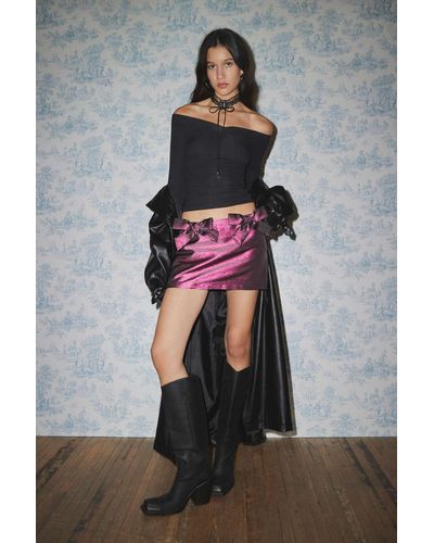Kimchi Blue Elena Metallic Bow Mini Skirt In Maroon,at Urban Outfitters - Grey