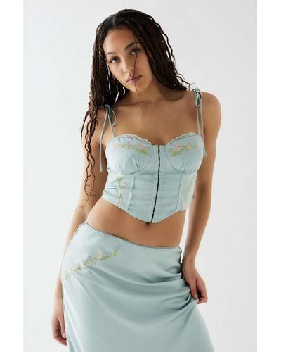 Love Triangle Spring Embroidered Satin Bodice - Blue