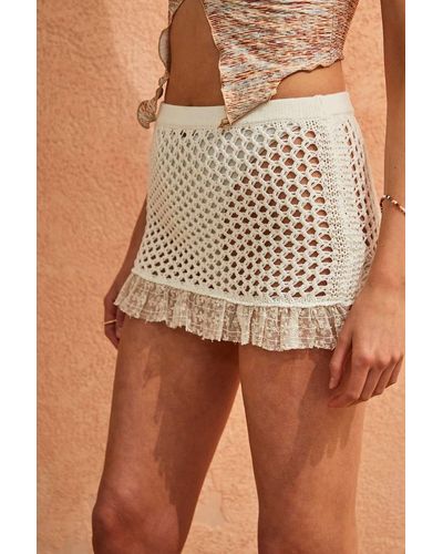 Urban Outfitters Uo Knit & Lace Mini Beach Skirt - White