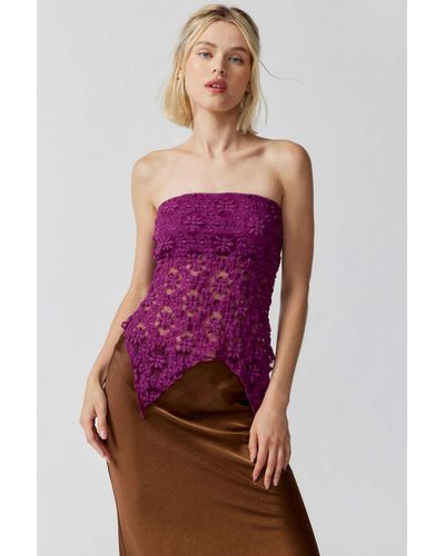 Urban Renewal Remnants Textured Lace Witchy Tube Top In Plum,at Urban Outfitters - Purple