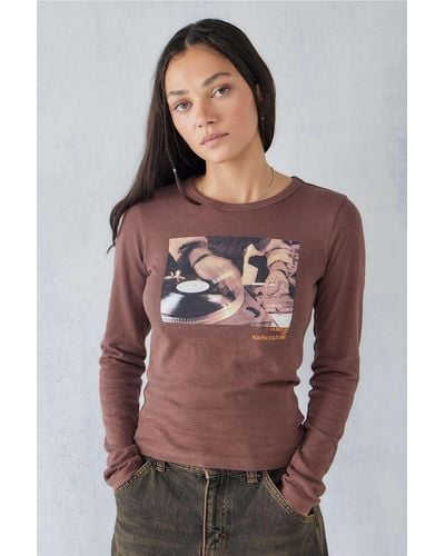 Urban Outfitters Uo Museum Of Youth Culture Record Long-sleeved Baby T-shirt Top - Brown