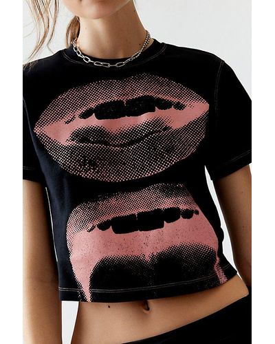 Urban Outfitters Lips Graphic Boxy Baby Tee - Black