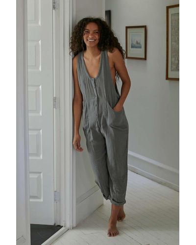 Out From Under Rhea Button-front Jumpsuit - Grey