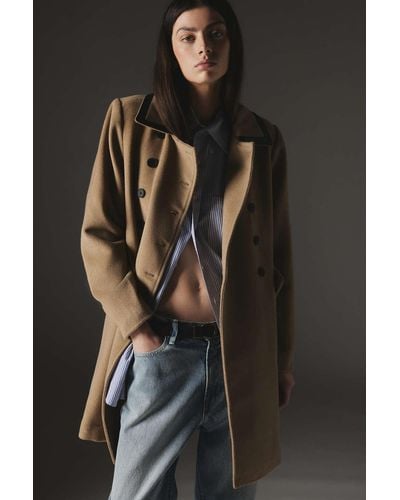Noize Maura Double-breasted Coat Jacket In Tan,at Urban Outfitters - Black