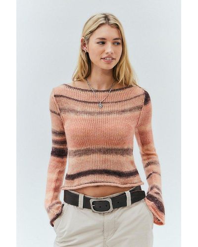 Urban Outfitters Uo Spacedye Fluted Sleeve Ribbed Knit Top - Pink