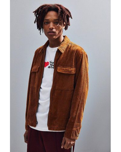 Urban Outfitters Uo Ryder Corduroy Zip-up Shirt Jacket - Brown