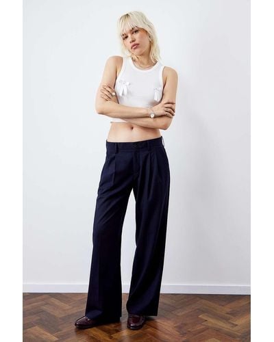 Urban Renewal Made From Remnants Dark Navy Wide Leg Trousers - Blue