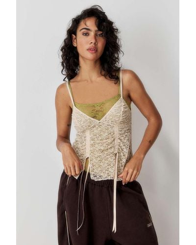 Out From Under Lace Ruched Cami Top - Natural