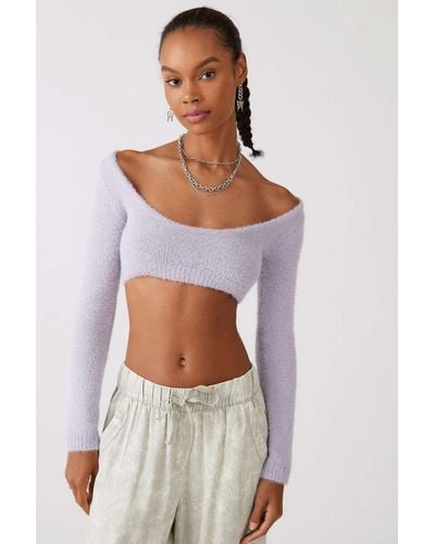 Urban Outfitters Uo Rue Cropped Long Sleeve Sweater - Purple