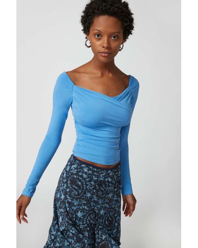 Urban Outfitters Uo Sandy Off-the-shoulder Long Sleeve Top In Blue,at