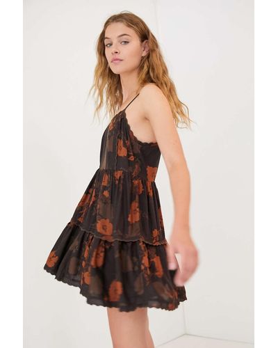 Urban Outfitters Uo Hanna Rayon Tiered Frock Mini Dress - Black