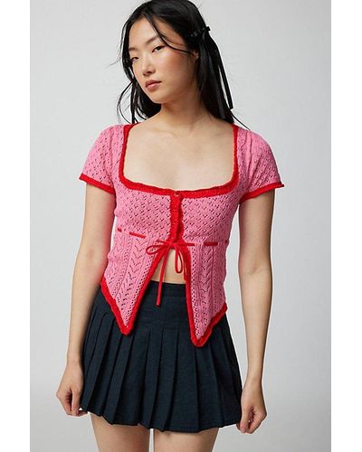Urban Outfitters Uo Gabriella Babydoll Flyaway Sweater - Red