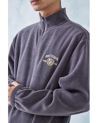 BDG Crest Fleece Mock Neck Sweatshirt - Gray