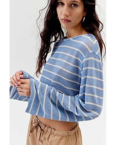 Urban Renewal Remnants Striped Loose Knit Drippy Sleeve Sweater - Blue
