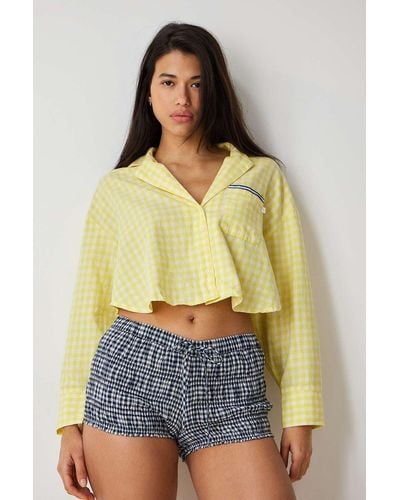Out From Under Pj Party Cropped Button-through Shirt - Yellow