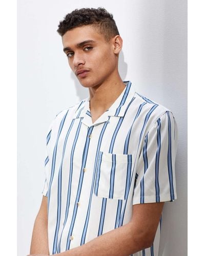 Urban Outfitters Uo Sport Striped Rayon Short Sleeve Button-down Shirt - White