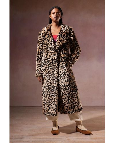Kimchi Blue Connor Maxi Faux Fur Coat Jacket In Brown,at Urban Outfitters