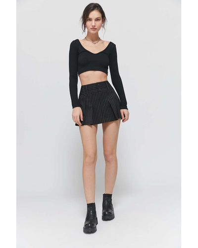 Urban Outfitters Uo Kortney Pinstripe Pleated Micro Mini Skirt - Black