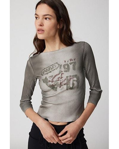 Urban Outfitters 197 Ribbed Long Sleeve Graphic Tee - Grey