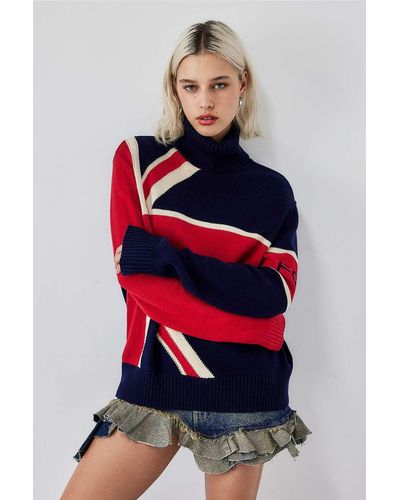 French Connection Uo Exclusive Flag Roll Neck Jumper Xs At Urban Outfitters - Red
