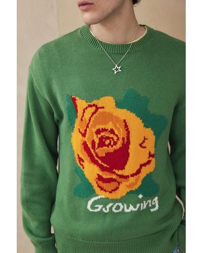 Urban Outfitters Uo Green Growing Rose Knit Jumper