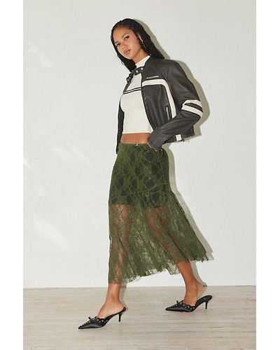Jaded London Sheer Lace Midi Skirt - Green