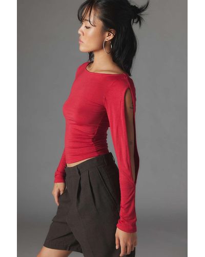 Silence + Noise Silence + Noise Dominique Long Sleeve Cutout Top In Red,at Urban Outfitters