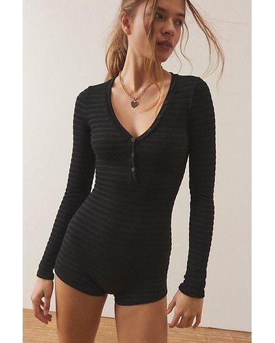 Out From Under Luna Long Sleeve Romper - Black
