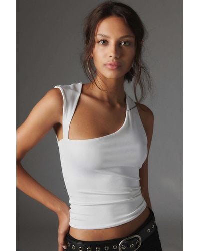 Silence + Noise Silence + Noise Lana Asymmetrical Tank Top In White,at Urban Outfitters - Gray