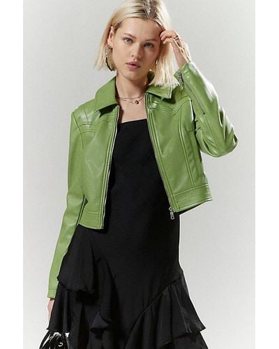 Silence + Noise Mariah Faux Leather Western Jacket - Green