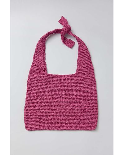 The Sak Black Pink Crochet Hearts Tote Knit Handbag Purse