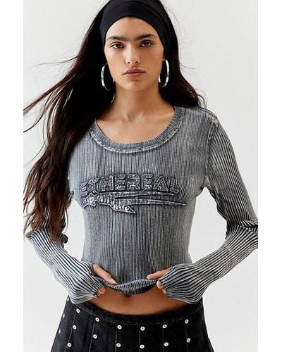 Urban Outfitters Ethereal Ribbed Long Sleeve Top - Grey