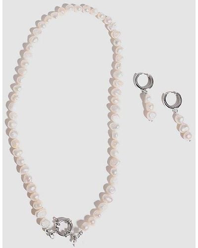 Joey Baby Freshwater Pearl Necklace And Earrings Set - White