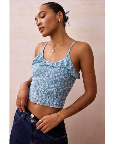 Daisy Street Floral Lace Cami - Blue