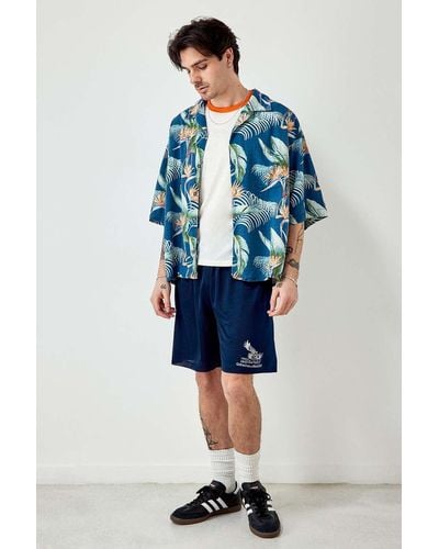 Urban Renewal Remade From Vintage Dark Cropped Hawaiian Shirt S/m At Urban Outfitters - Blue