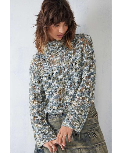 Urban Outfitters Uo - genoppter strickpullover mit wasserfallausschnitt und spacedye-design - Blau