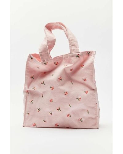 Urban Outfitters Embroidered Corduroy Tote Bag - Pink