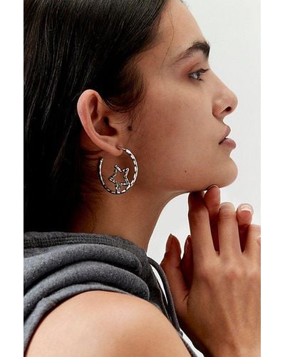 Urban Outfitters Hammered Star Statement Hoop Earring - Black
