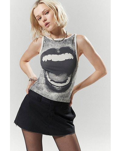 Silence + Noise Mercedes Lips Graphic Tank Top - Grey