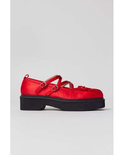 Urban Outfitters Uo Corinne Strappy Mary Jane Platform Shoe In Red Satin,at