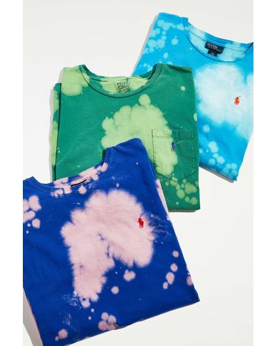 Urban Renewal Remade Polo Brand Bleach Splatter Tee - Blue