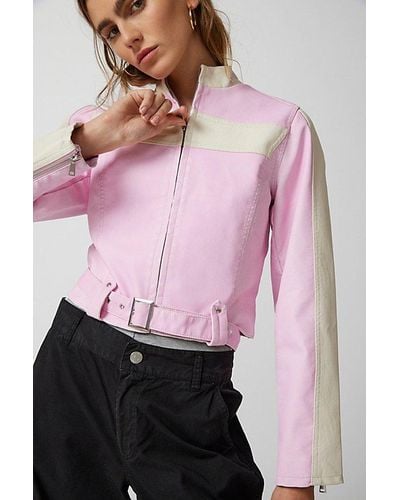 Urban Outfitters Uo Jordan Faux Leather Moto Jacket - Pink