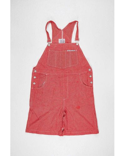 Urban Renewal One-of-a-kind Vintage Check Dungaree Shorts - Red