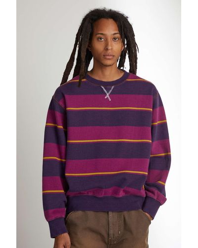 Urban Outfitters Uo Reworked Stripe Craft Crew Neck Sweatshirt - Purple
